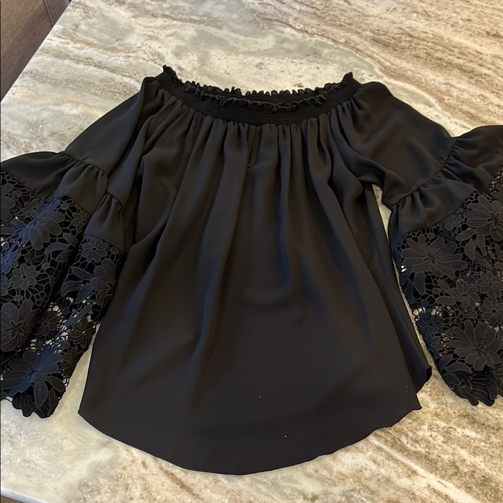 Joseph Ribkoff Elegant Black Off-Shoulder Lace Top